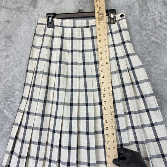 Vintage Cottage Tailor Skirt Womens 12 Beige Black Plaid Pleated Made USA 70s - Picture 3 of 8